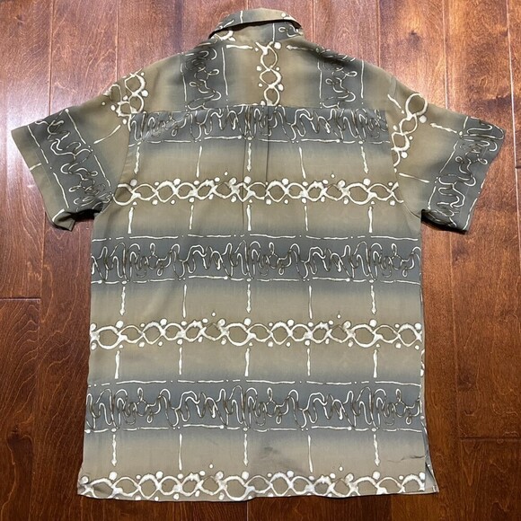 Royal Prestige Microfiber Vintage Abstract Button Down Tan Brown Shirt Size XL - Picture 4 of 7